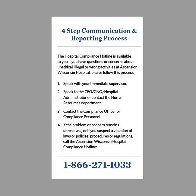 Ascension Wisconsin Hospital Compliance Card #2