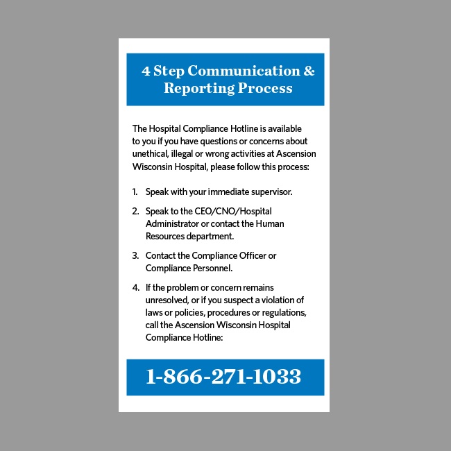 Ascension Wisconsin Hospital Compliance Card #4