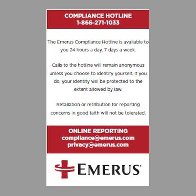Emerus Compliance Card