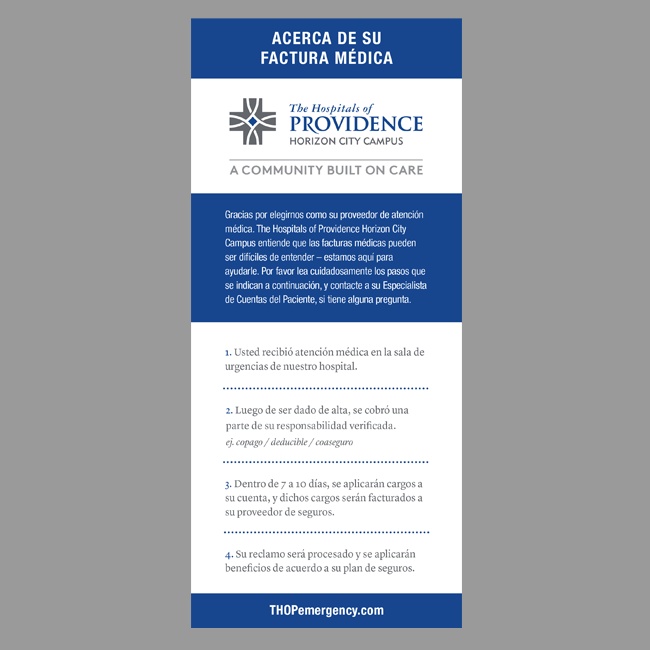 The Hospitals of Providence Billing Process Card (Spanish)