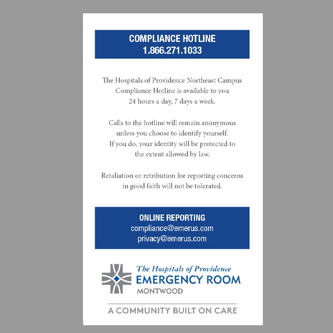 The Hospitals of Providence Compliance Card #3